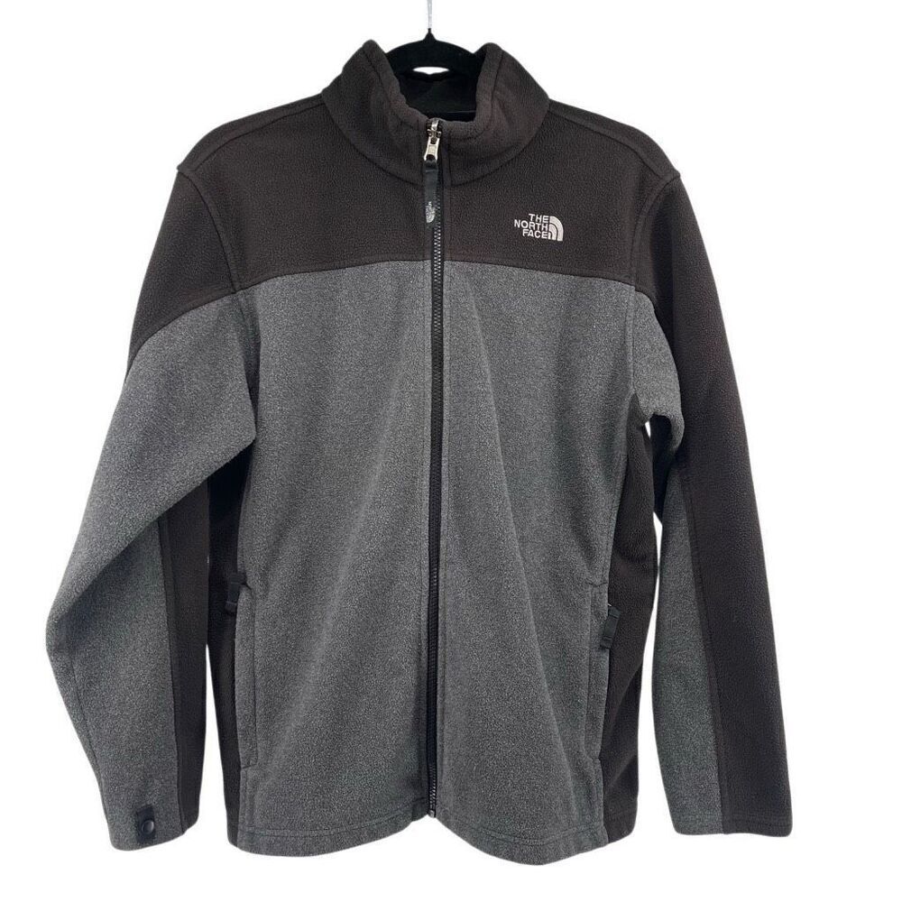 The North Face Boys Black Gray Colorblock Full Zip Fleece Jacket XL 18/20